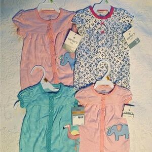 NWT Carter's Romper Set - Pink, Blue, White, Aqua Total of 4 Rompers!